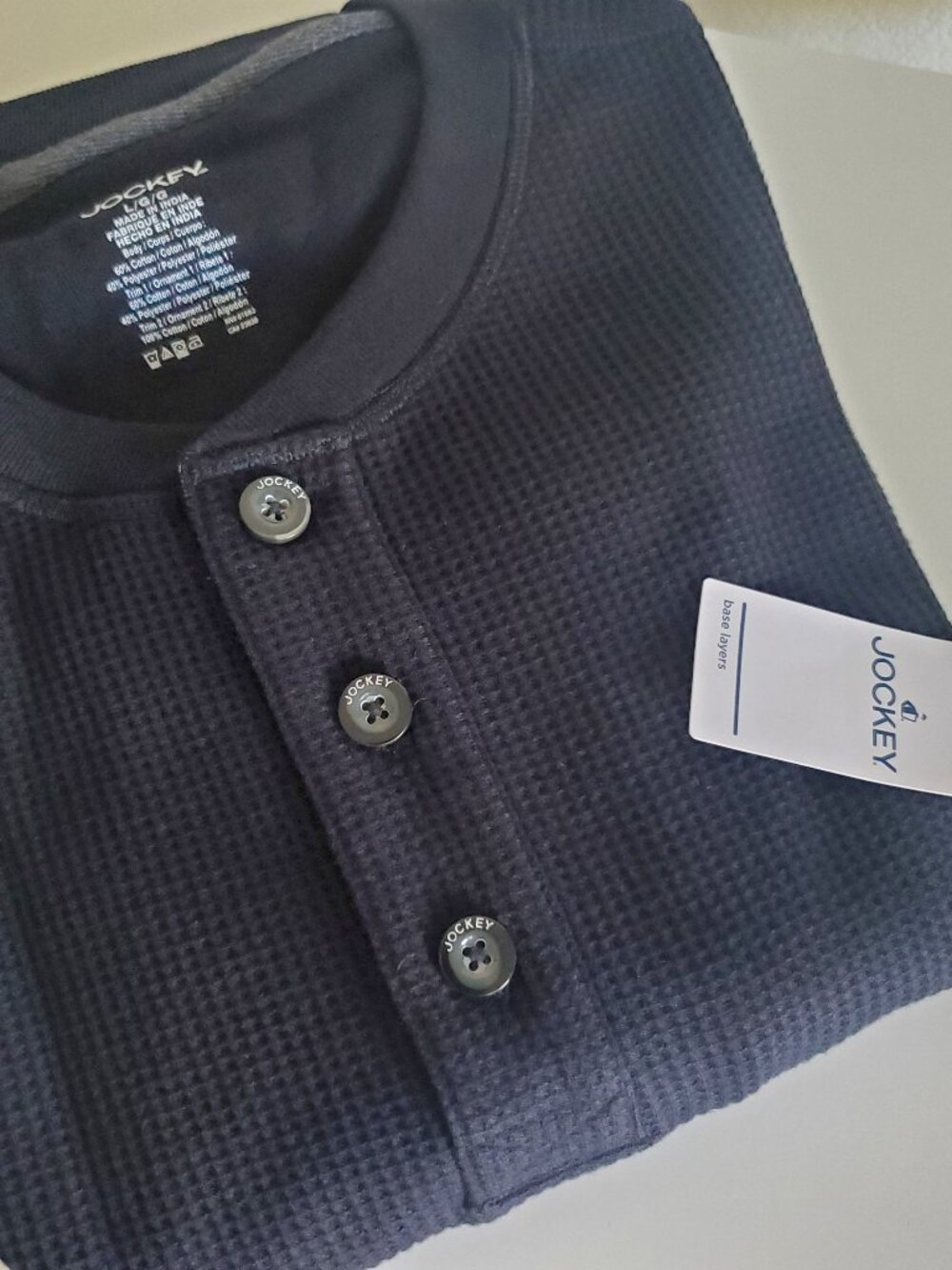 (NEW) Jockey Long Sleeve Waffle Henley, Men's Size L